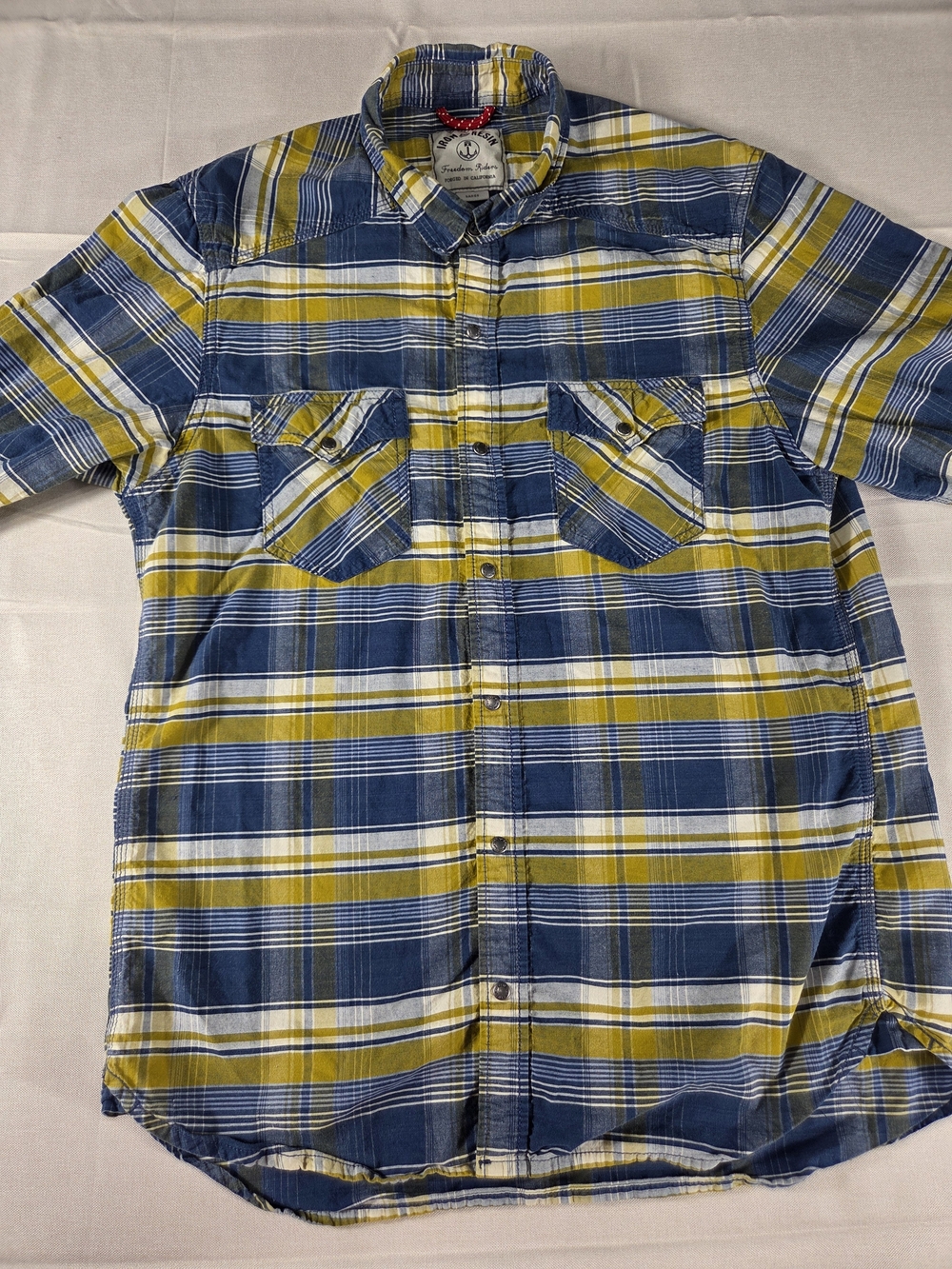 Iron & Resin Freedom Riders Plaid Snap Western Shirt Large